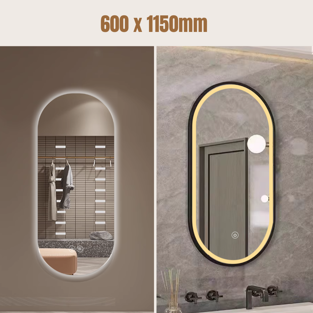 Mirror Vertical Oval LED Frameless/Matte Black
